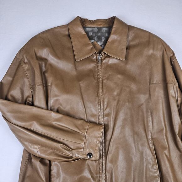 Remy Leather Bomber Jacket Mens 40 M Cognac Brown Coat Made in USA Retro Western - Picture 1 of 15